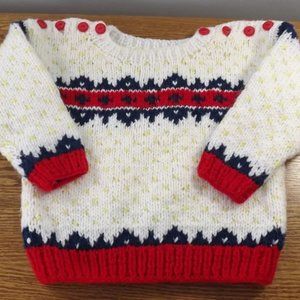 Vintage Children's Hand Knit Sweater Featuring Easy In/Out Button Neckline
